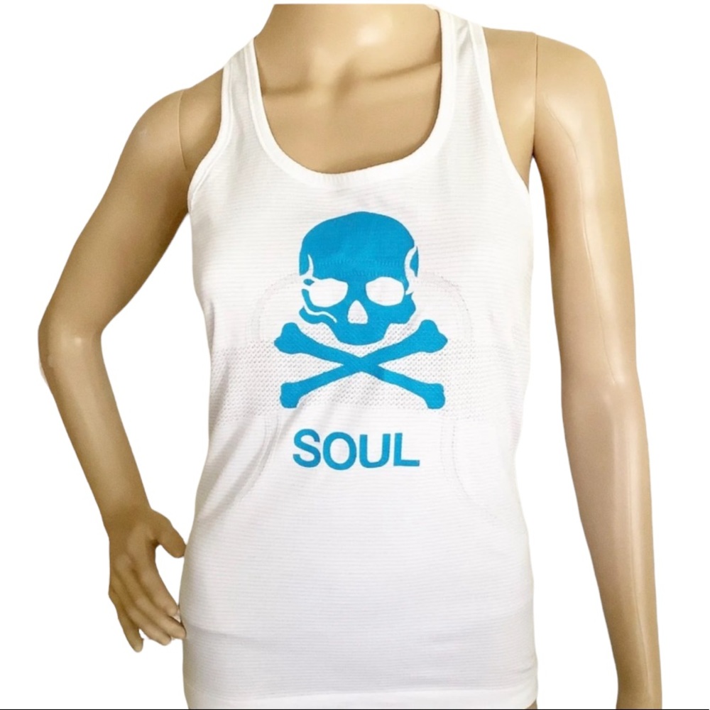 Lululemon Soul Cycle Blue Skull White Tank Top Size 6